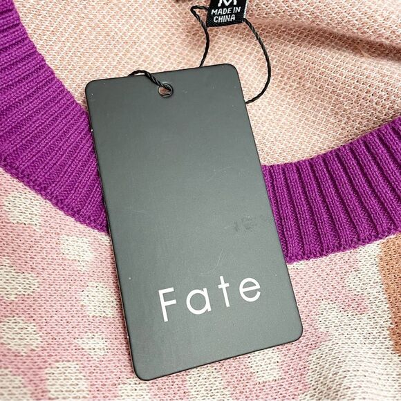 NWT FATE The Label Remi Abstract Floral Sweater Blush Tan Purple Size Medium NEW - Picture 10 of 13